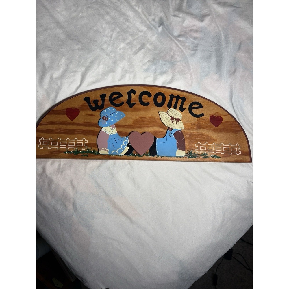 Vintage 80s Wooden Welcome Arch Wall Hanging Sign Country Hearts Decor